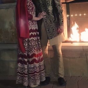 Red and gold Anarkali Gown Medium